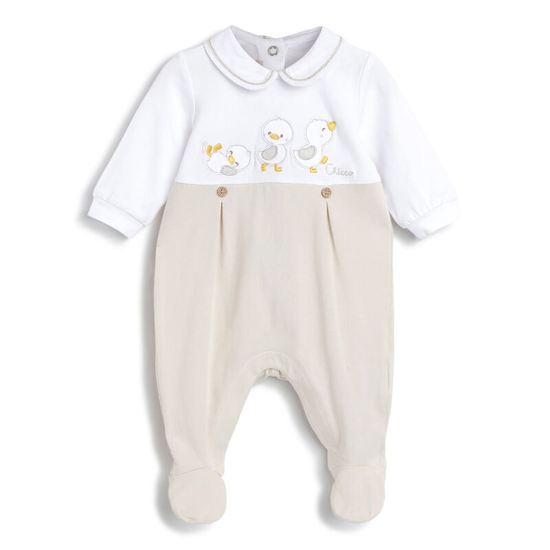 Infants Medium Natural Applique Leg Opening Babysuit image number 0